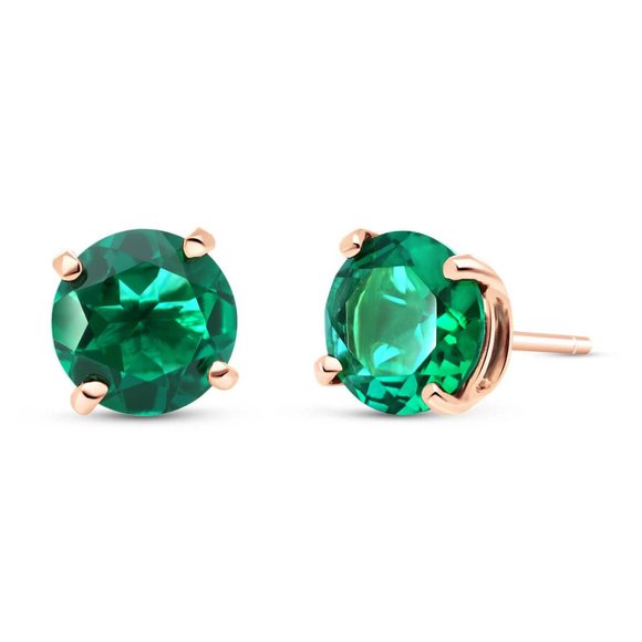 14K. SOLID GOLD STUD EARRING WITH LAB. CREATED EMERALDS (Rose gold) - Picture 1 of 6